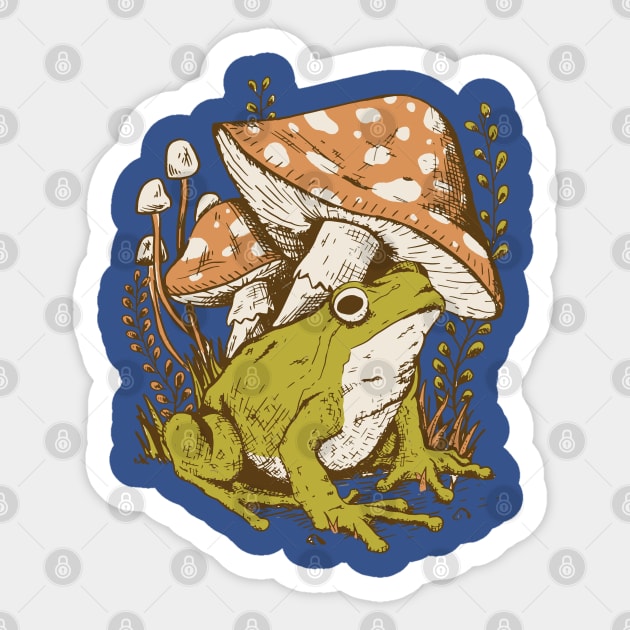 Cottagecore Aesthetic Mushrooms and Frog Sticker by DRIPCRIME Y2K